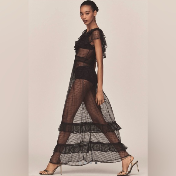 By Anthropologie Ruffle sheer Mesh Maxi dress - Picture 4 of 10
